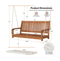 2-Person Hanging Porch Swing Wood Bench with Cushion Curved Back