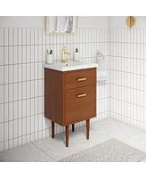 Brandy 20.5 in. W x 15.7 in. D x 34.5 in . H Bath Vanity in Honey Walnut with White Ceramic Top