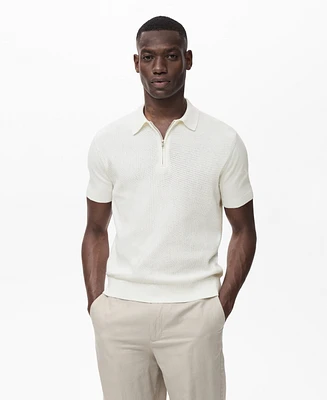 Mango Men's Openwork Knitted Zipper Polo Shirt