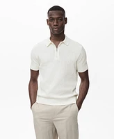 Mango Men's Openwork Knitted Zipper Polo Shirt
