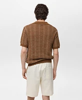 Mango Men's Striped Openwork Knitted Polo Shirt