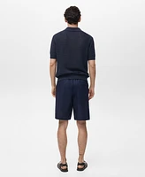 Mango Men's Openwork Knitted Cotton Polo Shirt