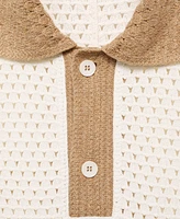 Mango Men's Contrasting Details Openwork Knitted Polo Shirt