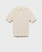 Mango Men's Openwork Knitted Cotton Polo Shirt