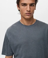 Mango Men's Linen Ribbed Trim T-Shirt