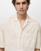 Mango Men's Embroidered Bowling Collar Shirt