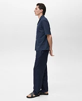 Mango Men's Embroidered Bowling Collar Shirt