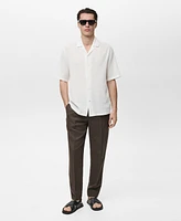 Mango Men's Bowling Collar Seersucker Shirt