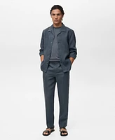 Mango Men's Linen Bowling-Collar Shirt