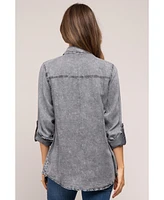 Pinkblush Maternity Charcoal Chambray Rolled Cuff Shirt