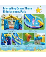 Gymax Kids Inflatable Water Slide Park Bounce Castle w/ 50 Ocean Balls & 735W Blower