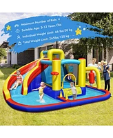 Gymax 7-in-1 Inflatable Water Slide Water Park Kids Bounce Castle With 680W Air Blower