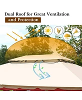 13x10 Feet Patio Steel Gazebo, Large Outdoor Canopy Gazebo with Netting, Side Walls, Zippers, 2 Tier Roof, Steel Canopy Gazebo for Patio, Yard, Garden