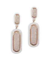 Rachel Glauber 18K Rose Gold Plated with Clear Cubic Zirconia White Ceramic Drop Earrings