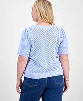 On 34th Trendy Plus Diagonal-Knit Puff-Sleeve Sweater, Exclusively at Macy's