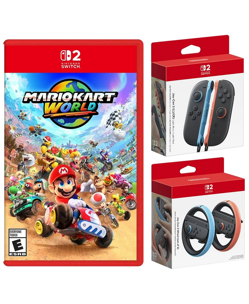 Nintendo Switch 2 Mario Kart World with Joy-Con 2 Blue/Red Controllers and Wheel Bundle