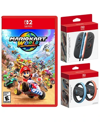 Nintendo Switch 2 Mario Kart World with Joy-Con 2 Blue/Red Controllers and Wheel Bundle