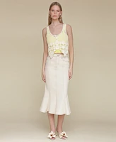 Avec Les Filles Women's Panelled Flare Denim Midi Skirt