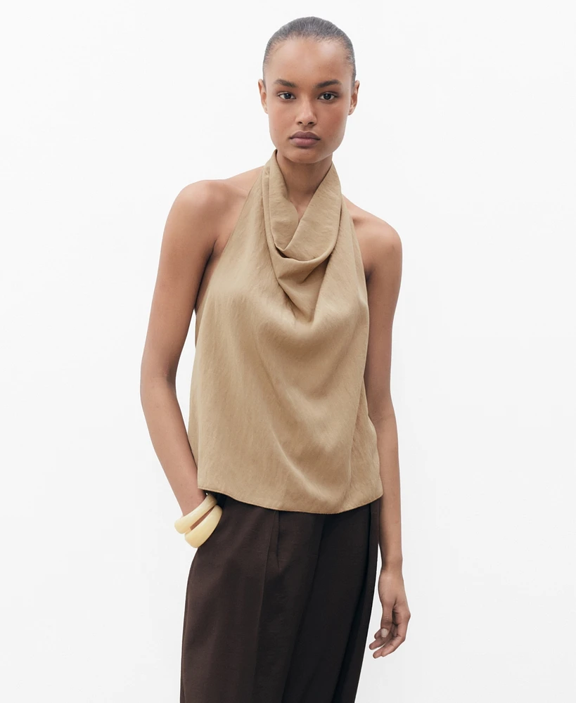 Mango Women's Draped Neck Lyocell Top