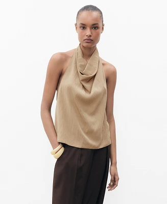 Mango Women's Draped Neck Lyocell Top