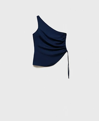 Mango Women's Gathered Side Denim-Effect Top