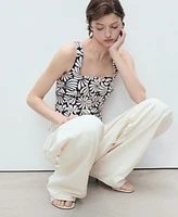 Mango Women's Floral Fitted Linen Top