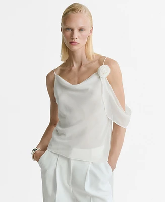 Mango Women's Flower Detail Draped Top