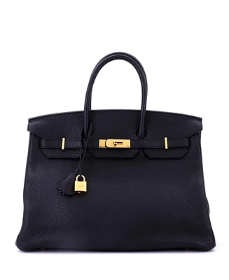 Pre-Owned Hermes Birkin 35 Handbag Black Clemence with Gold Hardware