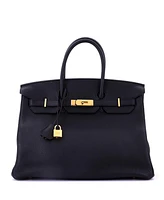Pre-Owned Hermes Birkin 35 Handbag Black Clemence with Gold Hardware