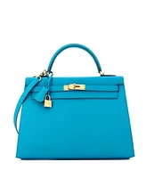 Pre-Owned Hermes Kelly 32 Handbag Blue Epsom with Gold Hardware
