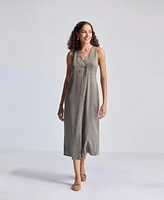 Reistor Straight Dress with Front Slit Dark Green Hemp