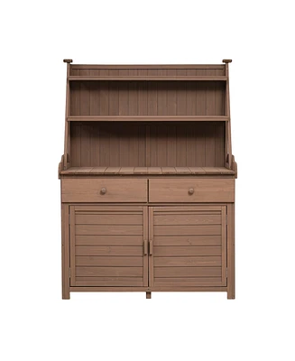 Mondawe 65 Inch Fir Wood Potting Bench with Drawer and Cabinet Storage