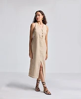 Reistor Women's Straight Dress with Front Slit Neutral Beige Hemp