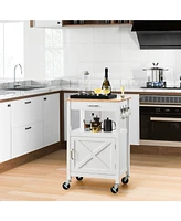 Rolling Kitchen Island Cart with Drawer and Side Hooks