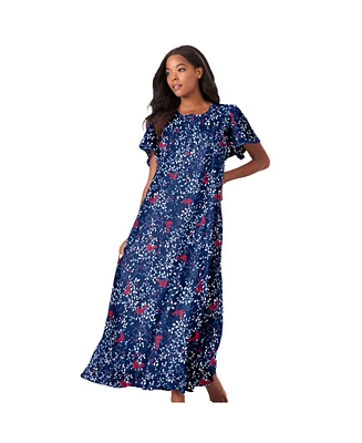 Dreams & Co. Women's Long Floral Print Cotton Gown