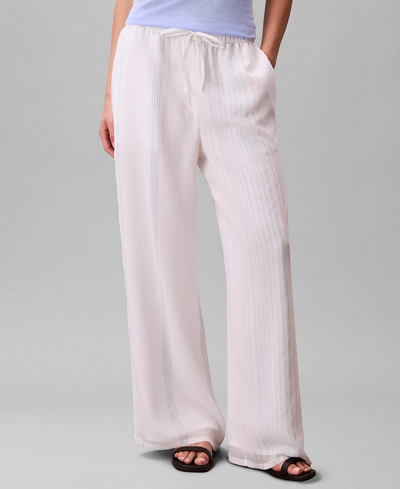 Calvin Klein Women's Multi-Stripe Textured Wide-Leg Pants