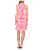 CeCe Women's High Neck Floral A-Line Dress