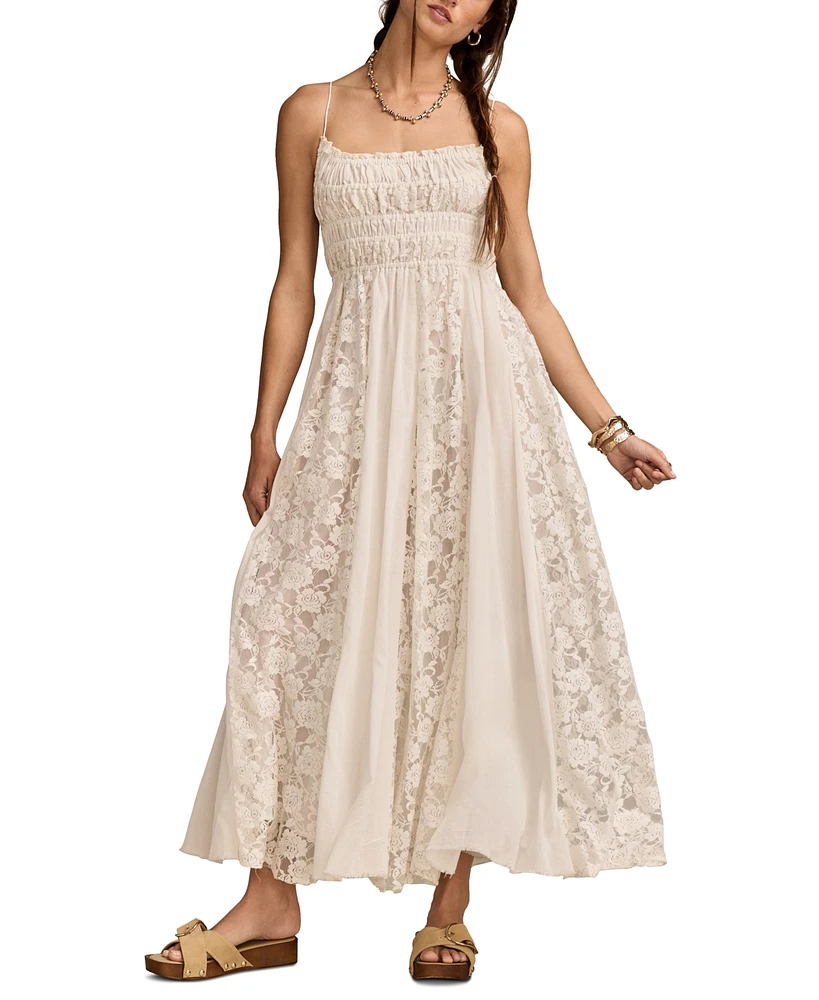 Lucky Brand Women's Smocked Lace Midi Dress