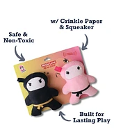 Pink & Black Ninja Love Plush Dog Toy Gift Set – with Squeaker & Crinkle Paper for Fun Play, Durable for Chewing, Perfect for Playtime and Cudd