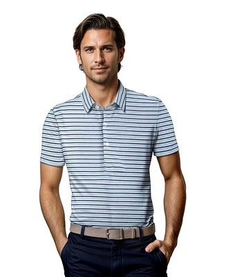 Scott Barber Men's Cotton/Lyocell Stripe Polo, Blue