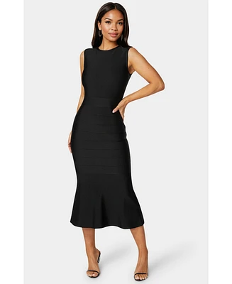 Bebe Women's Cap Sleeve Bandage Flounce Dress