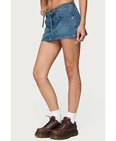Edikted Women's Ziggie Tie Front Denim Mini Skort
