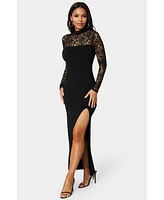 Bebe Women's Mock Neck Lace Bodice Maxi Dress