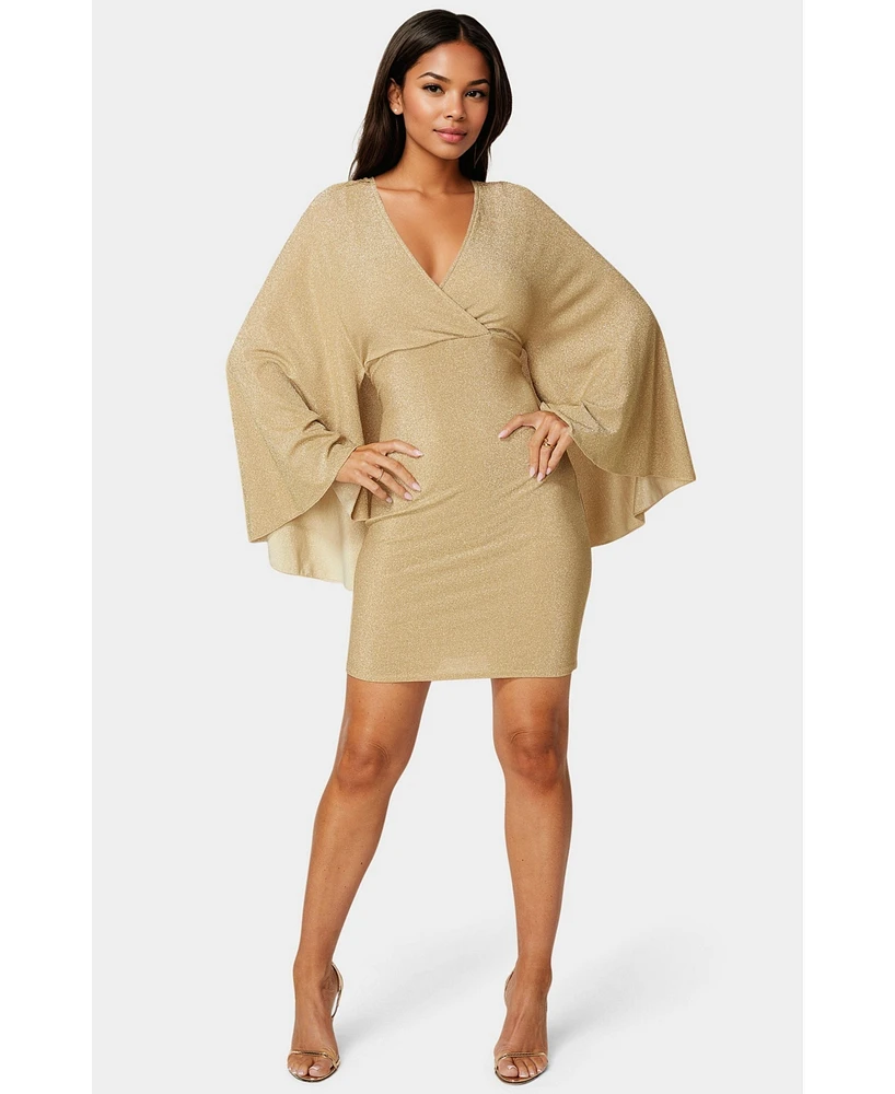 Bebe Women's Plunge Neck Drama Cape Dress