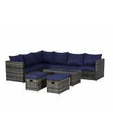 Gouun 6-Piece Outdoor Patio Sectional Sofa Set with Glass Table, Cushions and Pillows for Backyard and Garden