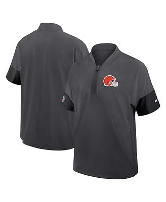 Nike Men's Charcoal Cleveland Browns Sideline Short Sleeve Quarter-Zip Performance Coach Jacket