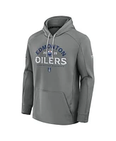 Fanatics Men's Gray Edmonton Oilers 2025 Stanley Cup Playoffs Authentic Pro Rink Fly Fleece Pullover Hoodie