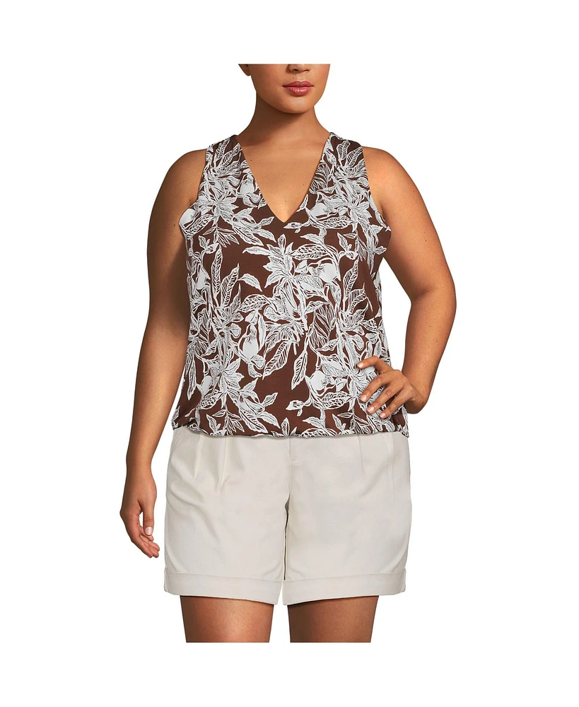 Lands' End Plus Lightweight Jersey Blouson Vneck Tank