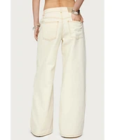 Edikted Women's Contrast Stitch Low Rise Wide Leg Jeans