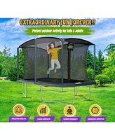 Plexalife 8 x 12 Ft Rectangular Outdoor Trampoline Set with Premium Safety Enclosure Gymnastics Rectangular Trampoline for Kids and Adults